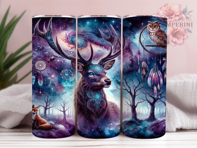 Boho Mystical Deer & Owl Galaxy Tumbler, Mystical Deer Design, Owl Galaxy Tumbler, 20oz Wrap, Nature Drinkware, Unique Sublimation, Bohemian Gif Sublimation Li Zamperini 