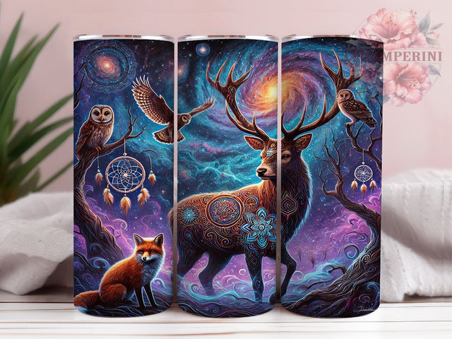 Boho Mystical Deer & Owl Galaxy Tumbler, Mystical Deer Design, Owl Galaxy Tumbler, 20oz Wrap, Nature Drinkware, Unique Sublimation, Bohemian Gif Sublimation Li Zamperini 