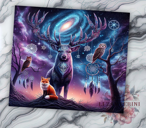 Boho Mystical Deer & Owl Galaxy Tumbler, Mystical Deer Design, Owl Galaxy Tumbler, 20oz Wrap, Nature Drinkware, Unique Sublimation, Bohemian Gif Sublimation Li Zamperini 