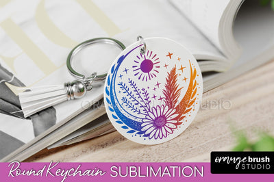 Boho Mystical Keychain PNG - Celestial Round Keychain Sublimation OrangeBrushStudio 