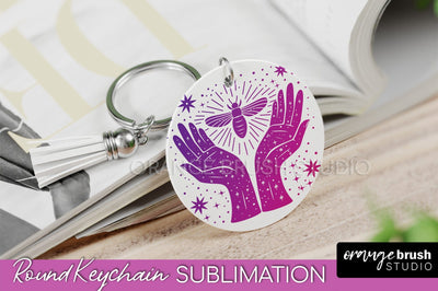 Boho Mystical Keychain PNG - Celestial Round Keychain Sublimation OrangeBrushStudio 