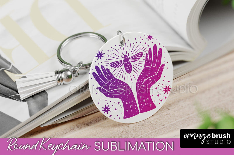 Boho Mystical Keychain PNG - Celestial Round Keychain Sublimation OrangeBrushStudio 
