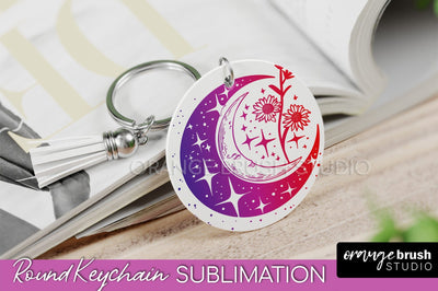 Boho Mystical Keychain PNG - Celestial Round Keychain Sublimation OrangeBrushStudio 