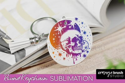 Boho Mystical Keychain PNG - Celestial Round Keychain Sublimation OrangeBrushStudio 