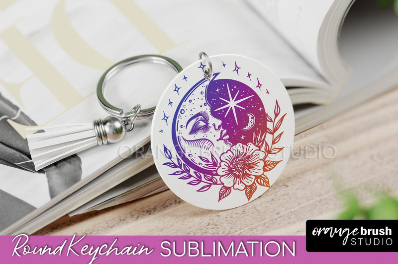 Boho Mystical Keychain PNG - Celestial Round Keychain Sublimation OrangeBrushStudio 