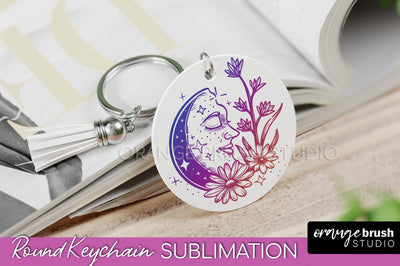 Boho Mystical Keychain PNG - Celestial Round Keychain Sublimation OrangeBrushStudio 