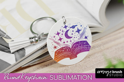 Boho Mystical Keychain PNG - Celestial Round Keychain Sublimation OrangeBrushStudio 