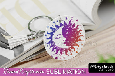 Boho Mystical Keychain PNG - Celestial Round Keychain Sublimation OrangeBrushStudio 