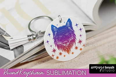 Boho Mystical Keychain PNG - Celestial Round Keychain Sublimation OrangeBrushStudio 