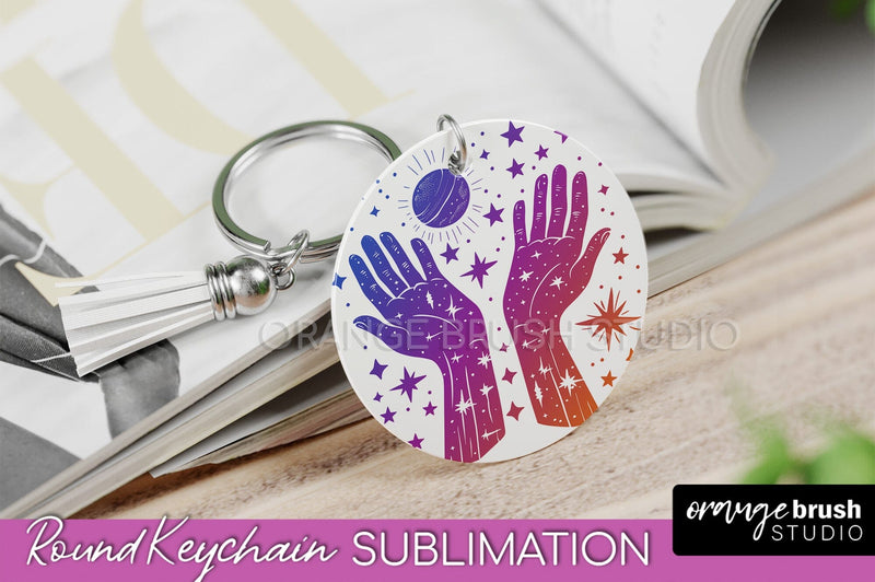 Boho Mystical Keychain PNG - Celestial Round Keychain Sublimation OrangeBrushStudio 