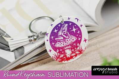 Boho Mystical Keychain PNG - Celestial Round Keychain Sublimation OrangeBrushStudio 
