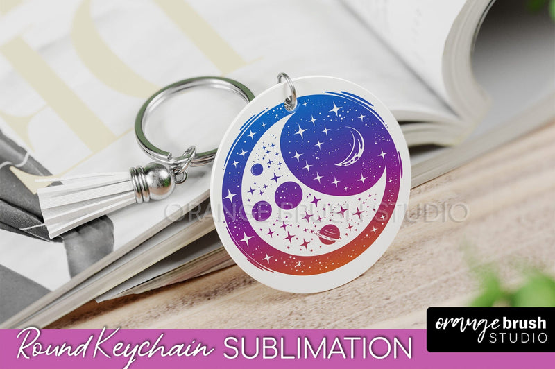 Boho Mystical Keychain PNG - Celestial Round Keychain Sublimation OrangeBrushStudio 