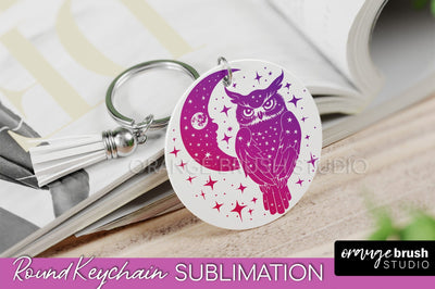 Boho Mystical Keychain PNG - Celestial Round Keychain Sublimation OrangeBrushStudio 