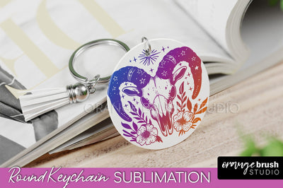 Boho Mystical Keychain PNG - Celestial Round Keychain Sublimation OrangeBrushStudio 