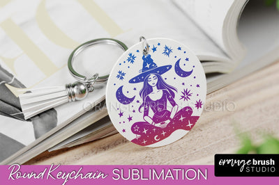 Boho Mystical Keychain PNG - Celestial Round Keychain Sublimation OrangeBrushStudio 