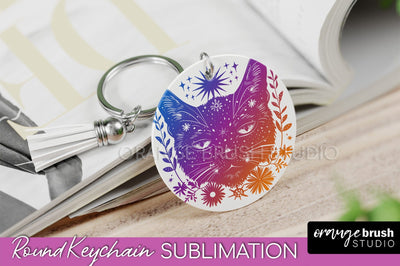 Boho Mystical Keychain PNG - Celestial Round Keychain Sublimation OrangeBrushStudio 