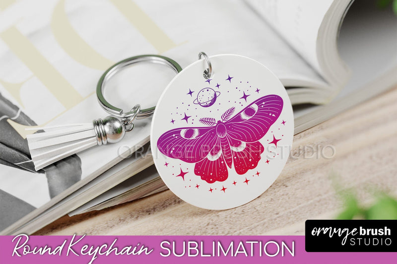Boho Mystical Keychain PNG - Celestial Round Keychain Sublimation OrangeBrushStudio 