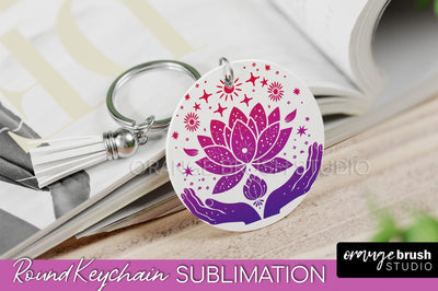 Boho Mystical Keychain PNG - Celestial Round Keychain Sublimation OrangeBrushStudio 