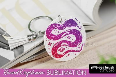 Boho Mystical Keychain PNG - Celestial Round Keychain Sublimation OrangeBrushStudio 