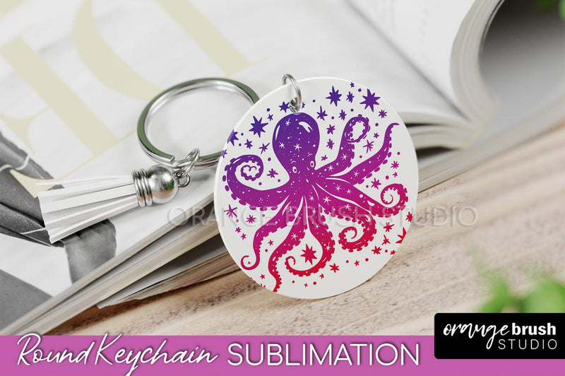 Boho Mystical Keychain PNG - Celestial Round Keychain Sublimation OrangeBrushStudio 