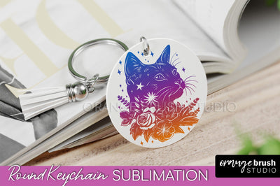 Boho Mystical Keychain PNG - Celestial Round Keychain Sublimation OrangeBrushStudio 