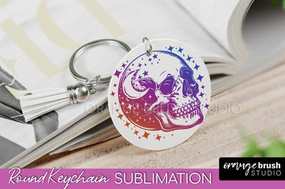 Boho Mystical Keychain PNG - Celestial Round Keychain Sublimation OrangeBrushStudio 