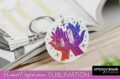 Boho Mystical Keychain PNG - Celestial Round Keychain Sublimation OrangeBrushStudio 