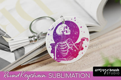 Boho Mystical Keychain PNG - Celestial Round Keychain Sublimation OrangeBrushStudio 