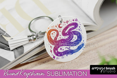 Boho Mystical Keychain PNG - Celestial Round Keychain Sublimation OrangeBrushStudio 