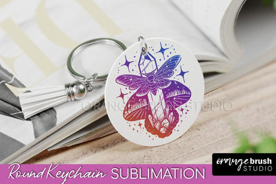 Boho Mystical Keychain PNG - Celestial Round Keychain Sublimation OrangeBrushStudio 