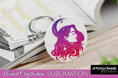 Boho Mystical Keychain PNG - Celestial Round Keychain Sublimation OrangeBrushStudio 