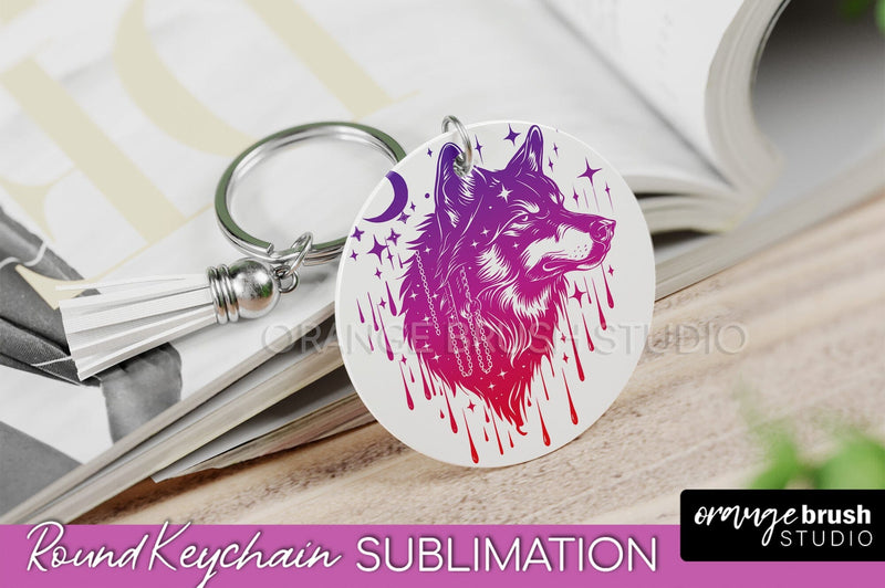 Boho Mystical Keychain PNG - Celestial Round Keychain Sublimation OrangeBrushStudio 