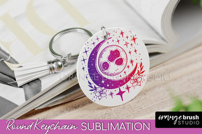 Boho Mystical Keychain PNG - Celestial Round Keychain Sublimation OrangeBrushStudio 