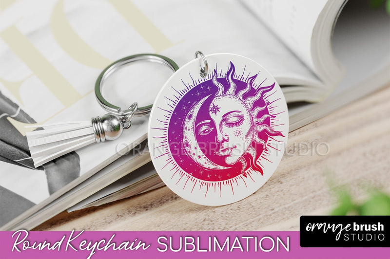 Boho Mystical Keychain PNG - Celestial Round Keychain Sublimation OrangeBrushStudio 