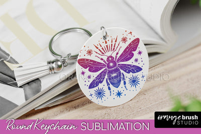 Boho Mystical Keychain PNG - Celestial Round Keychain Sublimation OrangeBrushStudio 