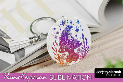 Boho Mystical Keychain PNG - Celestial Round Keychain Sublimation OrangeBrushStudio 