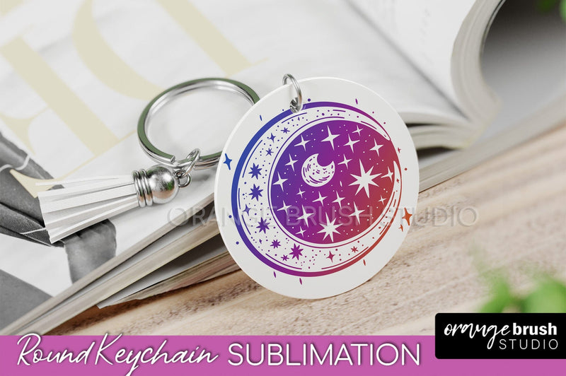Boho Mystical Keychain PNG - Celestial Round Keychain Sublimation OrangeBrushStudio 