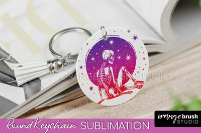 Boho Mystical Keychain PNG - Celestial Round Keychain Sublimation OrangeBrushStudio 