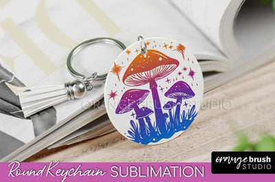 Boho Mystical Keychain PNG - Celestial Round Keychain Sublimation OrangeBrushStudio 