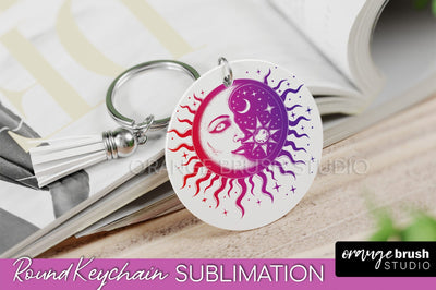 Boho Mystical Keychain PNG - Celestial Round Keychain Sublimation OrangeBrushStudio 