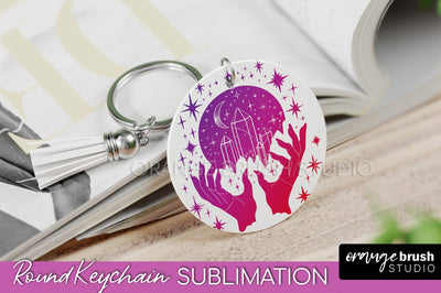 Boho Mystical Keychain PNG - Celestial Round Keychain Sublimation OrangeBrushStudio 