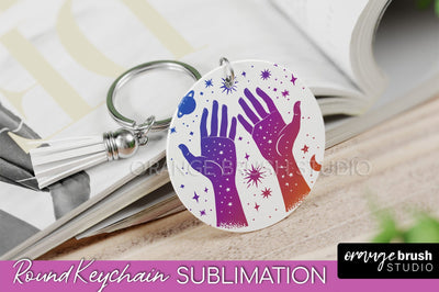 Boho Mystical Keychain PNG - Celestial Round Keychain Sublimation OrangeBrushStudio 