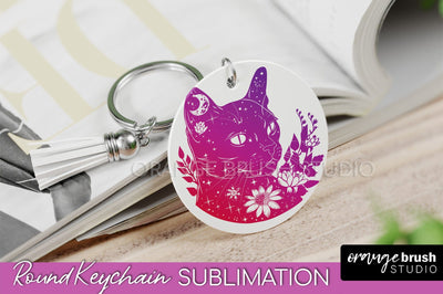 Boho Mystical Keychain PNG - Celestial Round Keychain Sublimation OrangeBrushStudio 