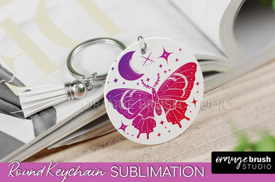 Boho Mystical Keychain PNG - Celestial Round Keychain Sublimation OrangeBrushStudio 