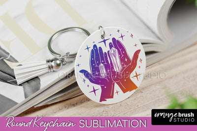 Boho Mystical Keychain PNG - Celestial Round Keychain Sublimation OrangeBrushStudio 