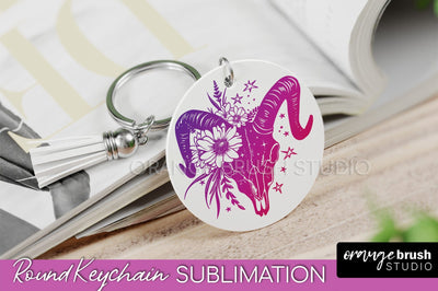 Boho Mystical Keychain PNG - Celestial Round Keychain Sublimation OrangeBrushStudio 