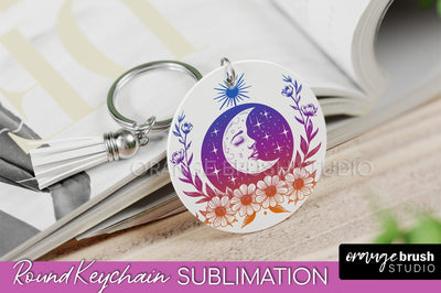 Boho Mystical Keychain PNG - Celestial Round Keychain Sublimation OrangeBrushStudio 