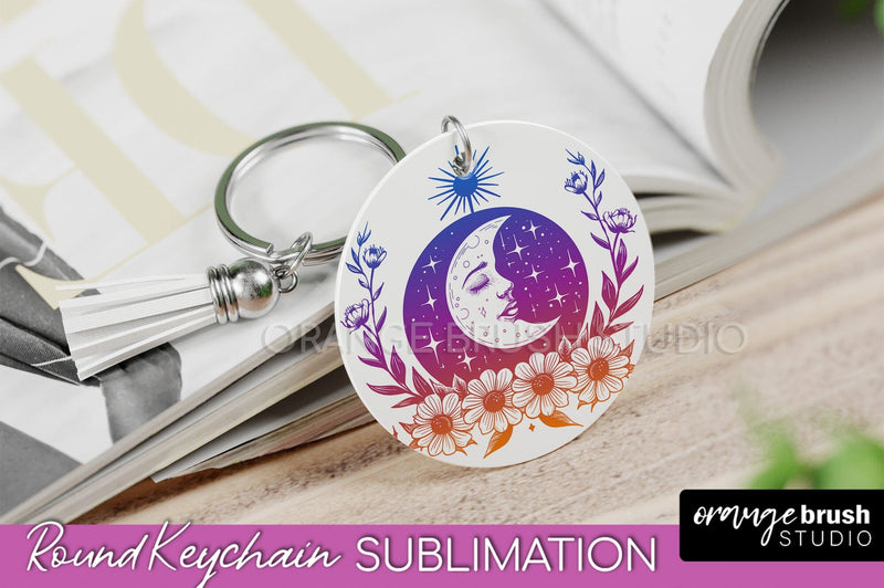 Boho Mystical Keychain PNG - Celestial Round Keychain Sublimation OrangeBrushStudio 