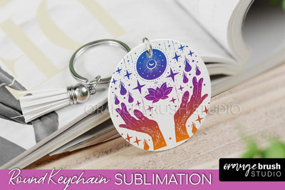 Boho Mystical Keychain PNG - Celestial Round Keychain Sublimation OrangeBrushStudio 