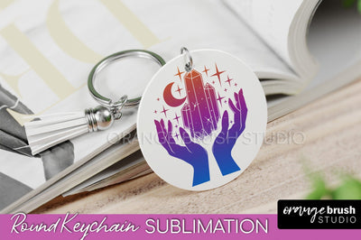 Boho Mystical Keychain PNG - Celestial Round Keychain Sublimation OrangeBrushStudio 